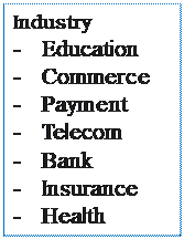Zone de Texte: Industry
- Education
- Commerce
- Payment
- Telecom
- Bank
- Insurance
- Health